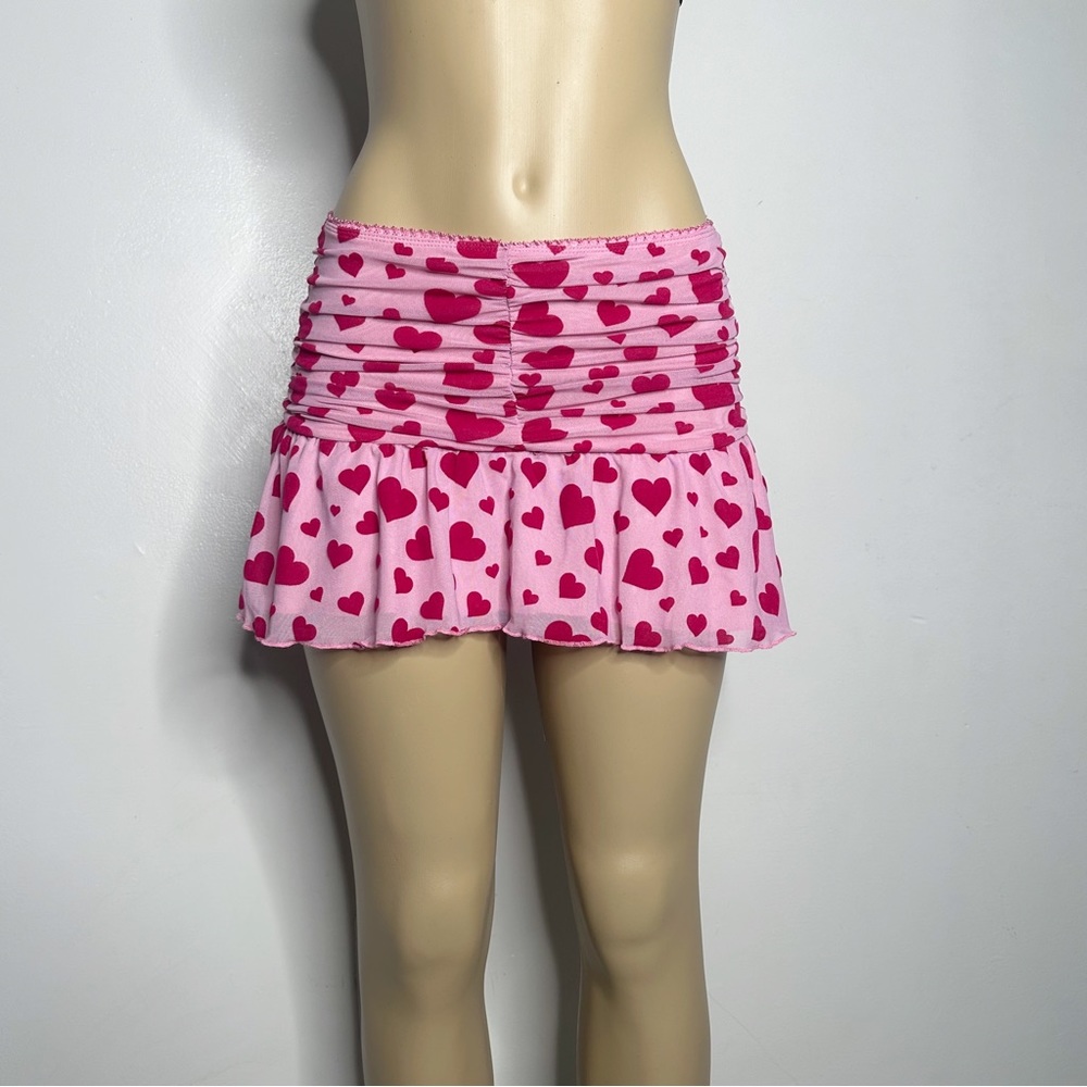 Valentines Sugar Thrillz Ruched Pink and Red Heart pleated skirt